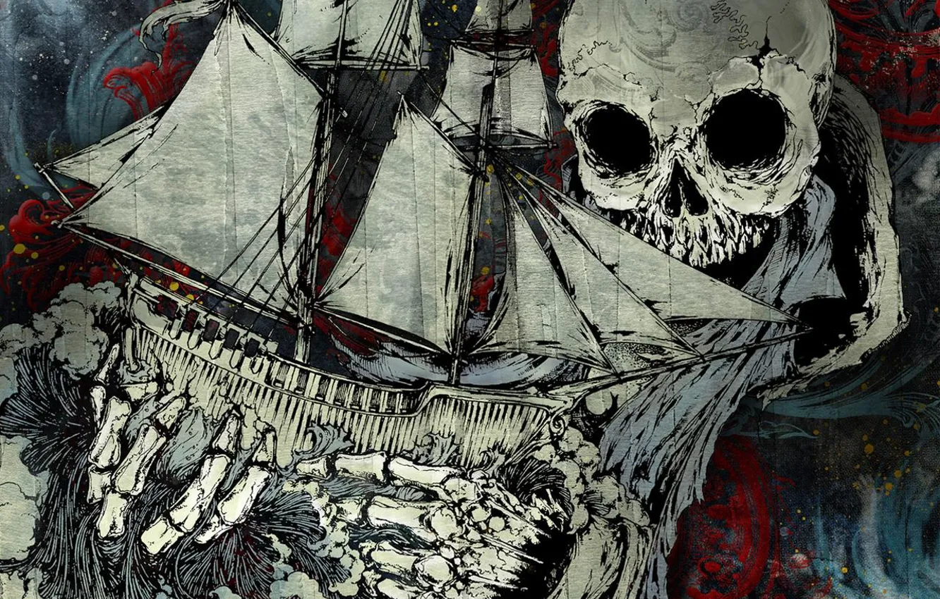 Photo wallpaper skull, picture, Ship, the bare bones