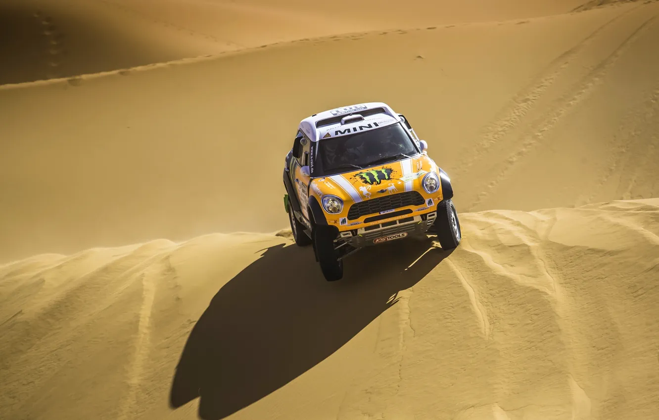 Photo wallpaper Sand, Yellow, Desert, Shadow, Mini Cooper, Rally, Dakar, MINI