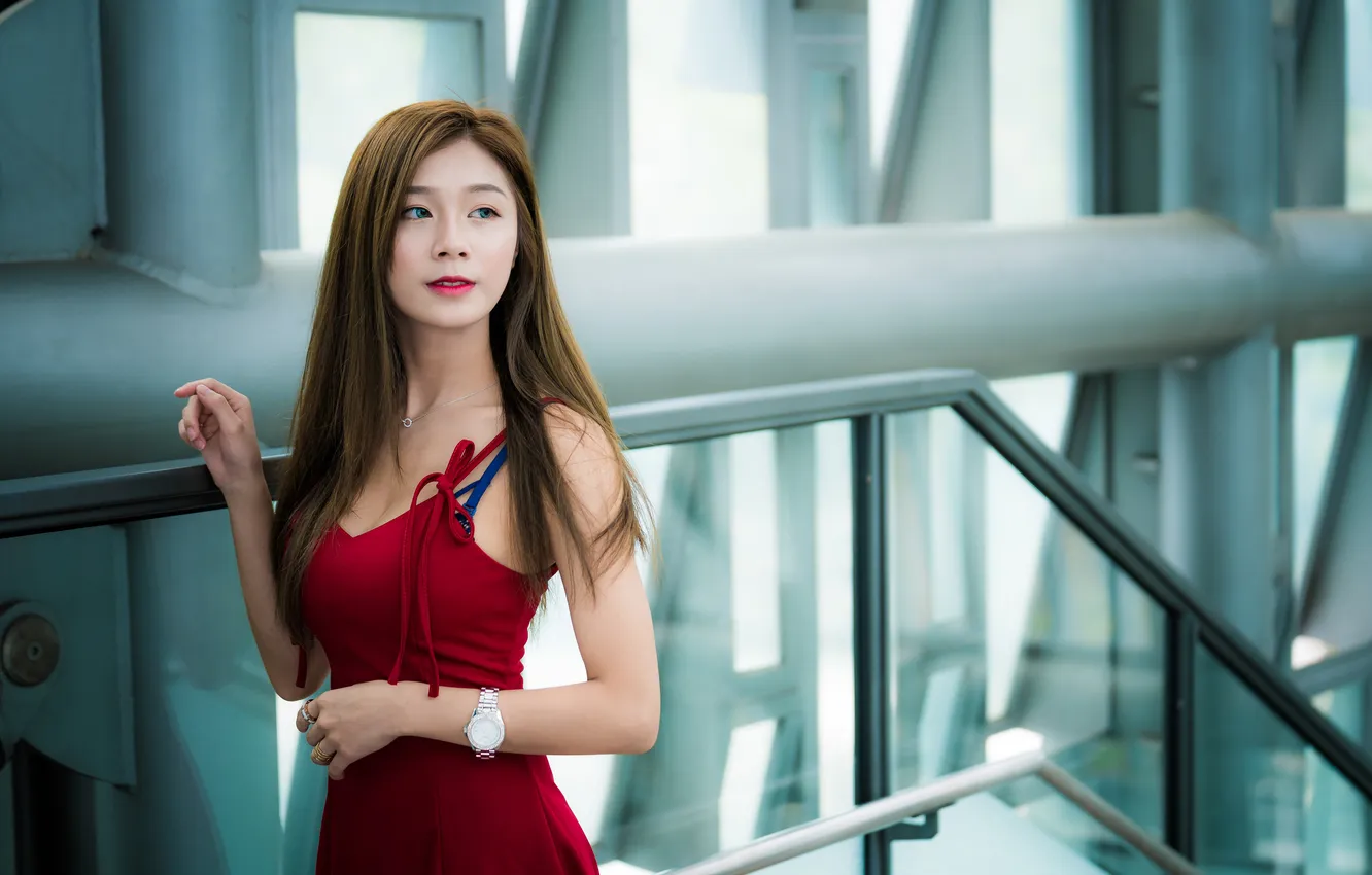 Photo wallpaper pose, model, building, portrait, makeup, figure, dress, hairstyle