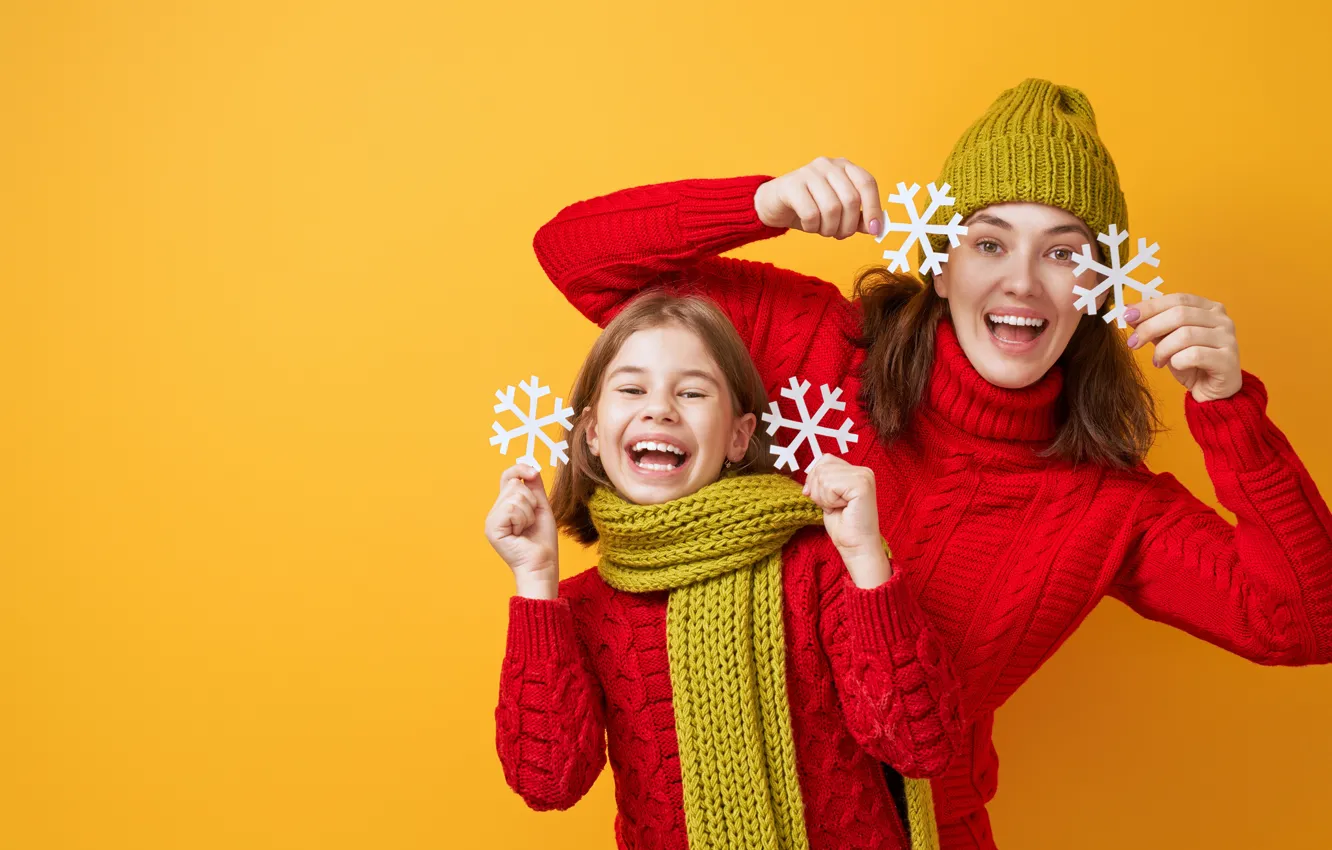 Photo wallpaper winter, joy, snowflakes, woman, scarf, girl, New year, Christmas