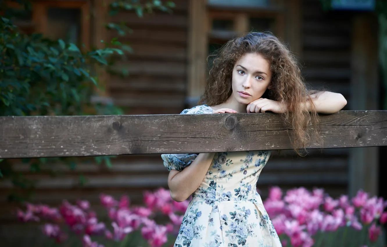 Photo wallpaper portrait, dress, village, brown-eyed