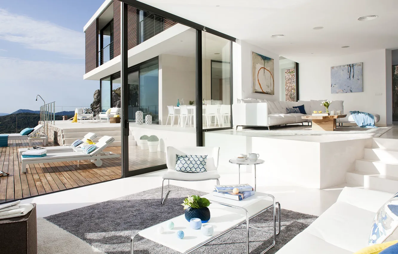 Photo wallpaper furniture, Villa, interior, terrace, living room, dining room