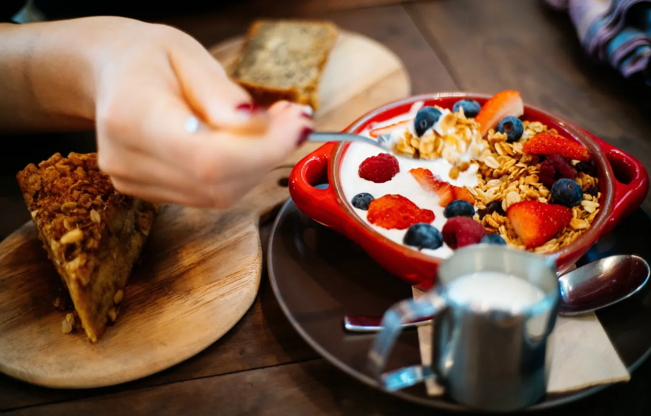 Photo wallpaper Breakfast, cake, muesli