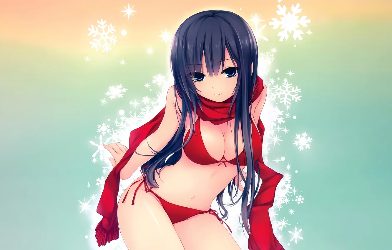 Photo wallpaper girl, sexy, cleavage, long hair, boobs, sexy girl, anime, blue eyes