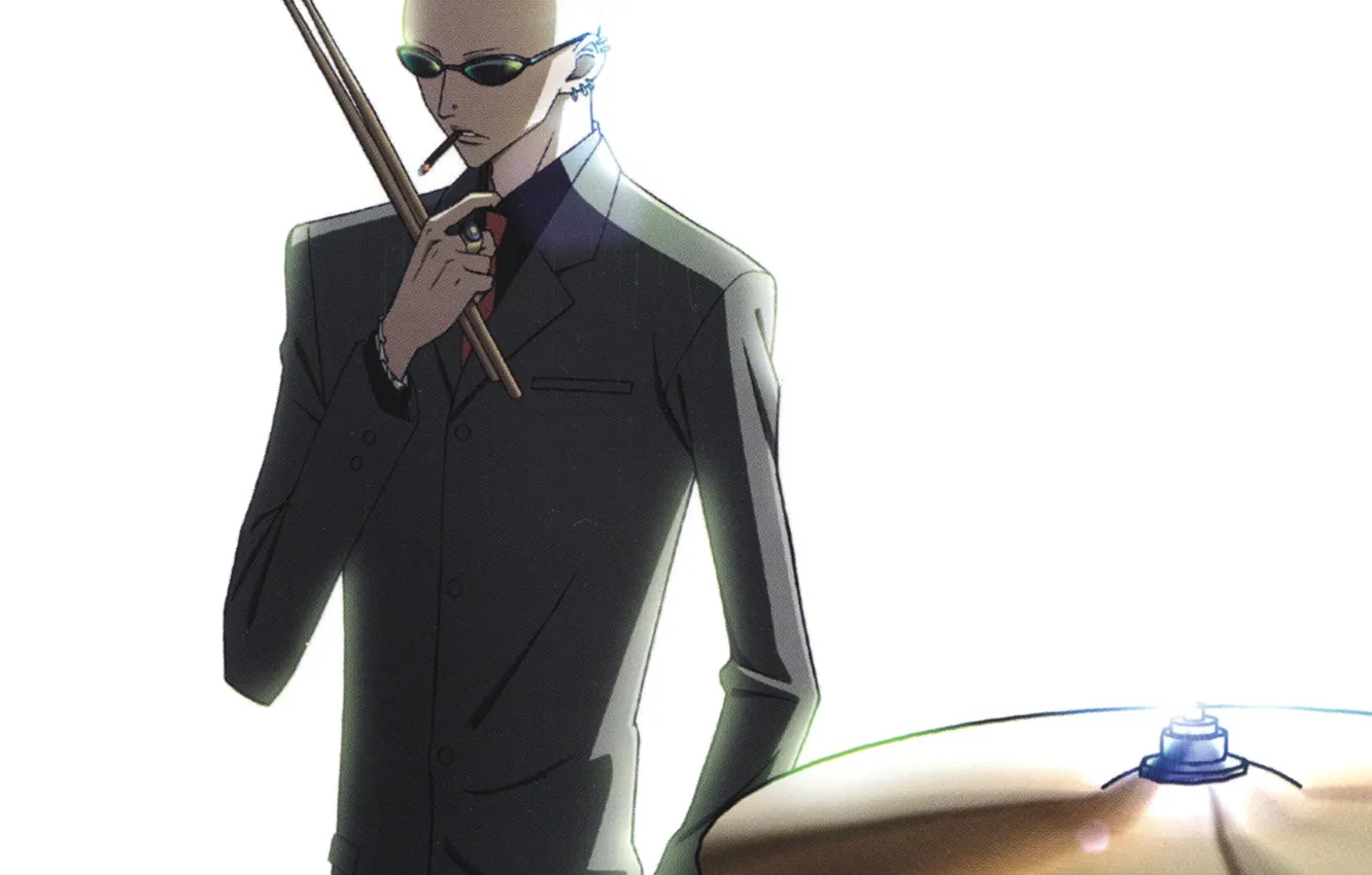 Photo wallpaper piercing, white background, jacket, sunglasses, bald, Nan, nana, Yasushi Taka The