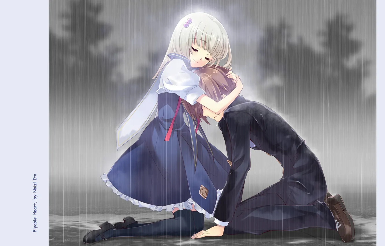 Photo wallpaper hugs, girl, guy, two, the shower, art, students, on my knees