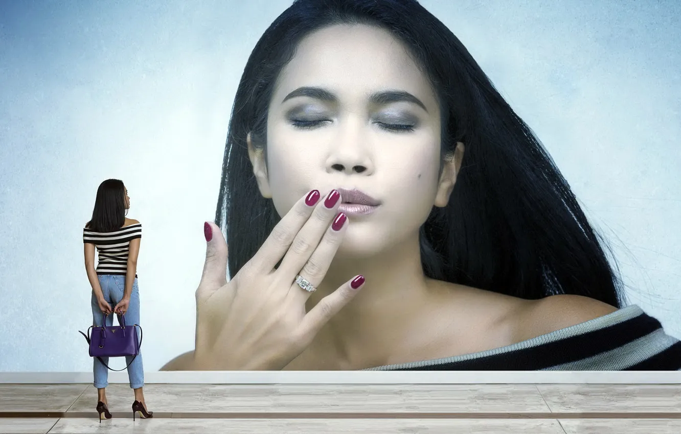 Photo wallpaper girl, style, bag