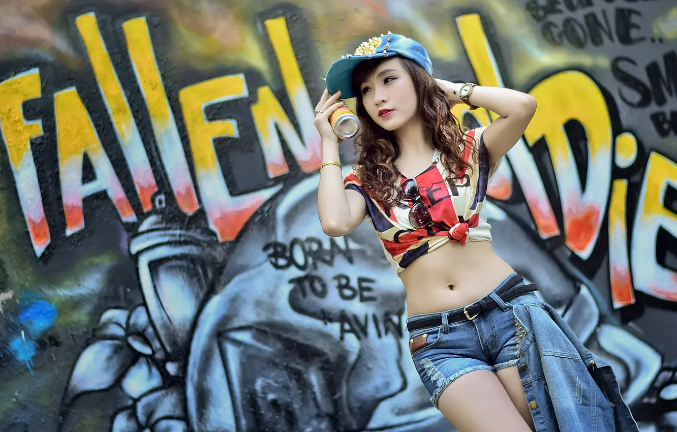 Photo wallpaper girl, Asian, Grafity Wall
