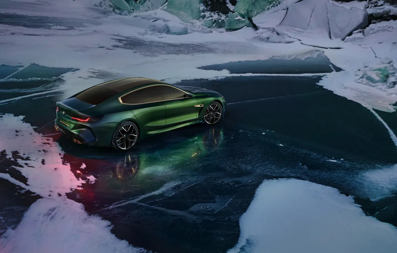 Photo wallpaper snow, coupe, ice, BMW, frost, 2018, M8 Gran Coupe Concept