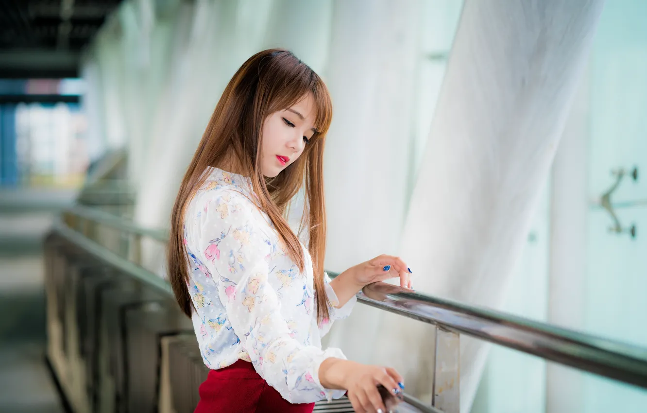 Photo wallpaper girl, Asian, cutie, bokeh