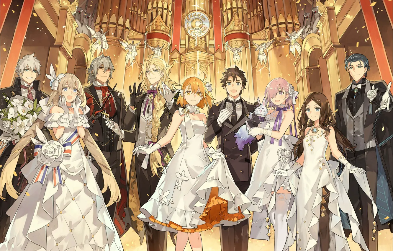 Photo wallpaper a bouquet of flowers, characters, tuxedo, gloves, Fate / Grand Order, The destiny of a …
