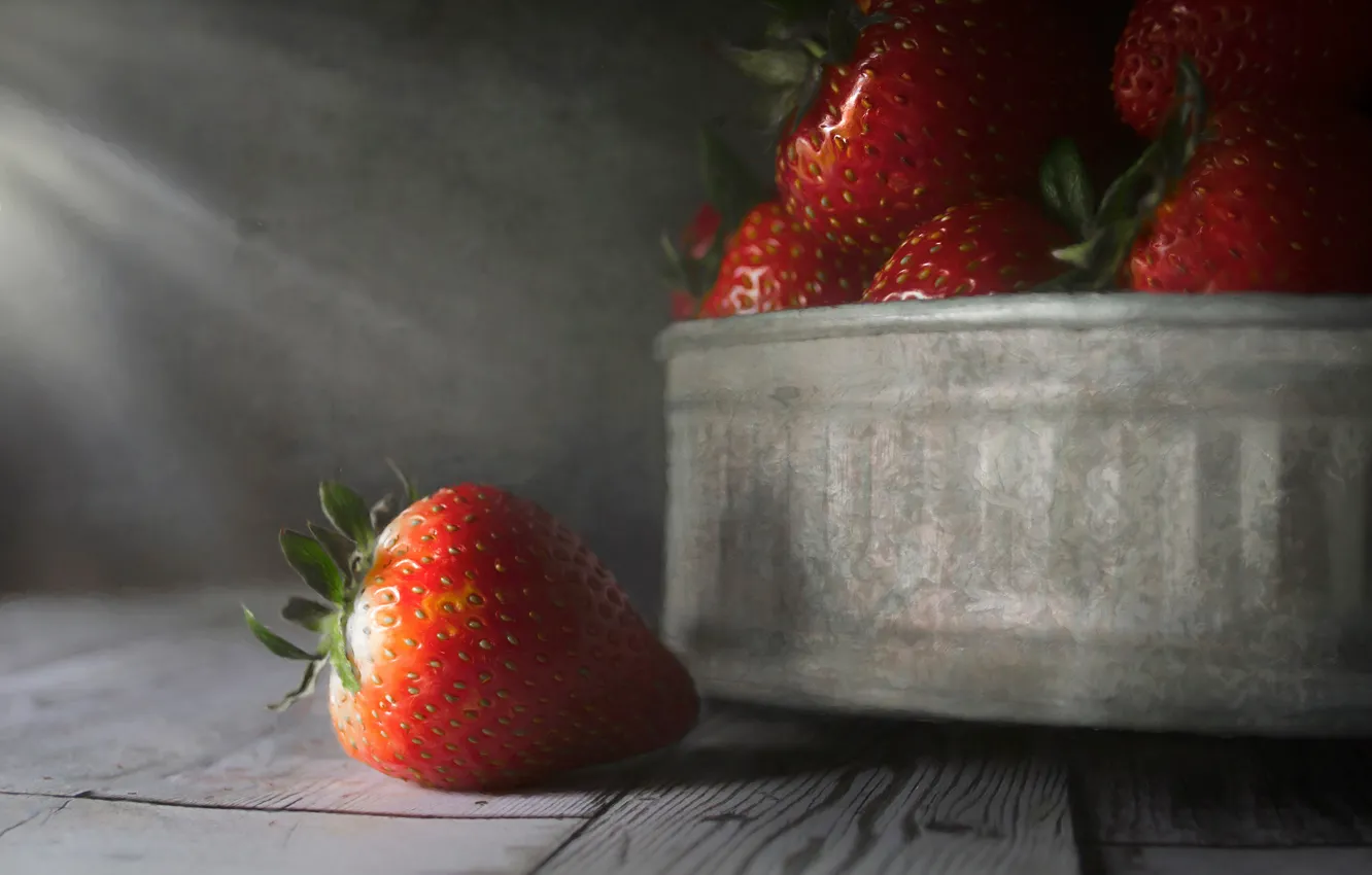 Photo wallpaper macro, berries, strawberry
