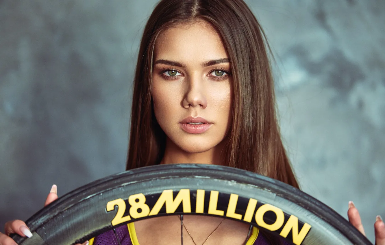 Photo wallpaper look, background, model, portrait, makeup, wheel, hairstyle, brown hair