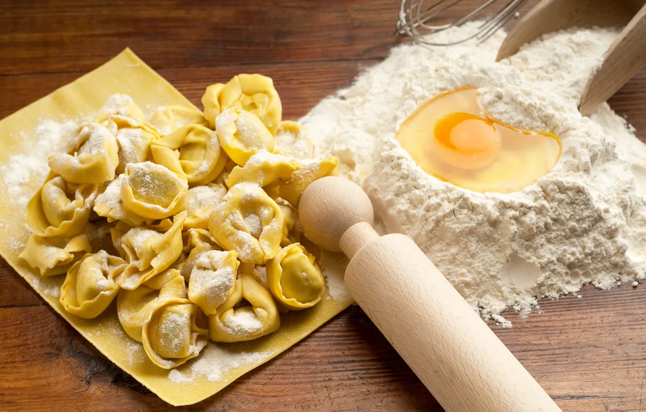 Photo wallpaper food, eggs, flour, the dough, dumplings, rolling pin