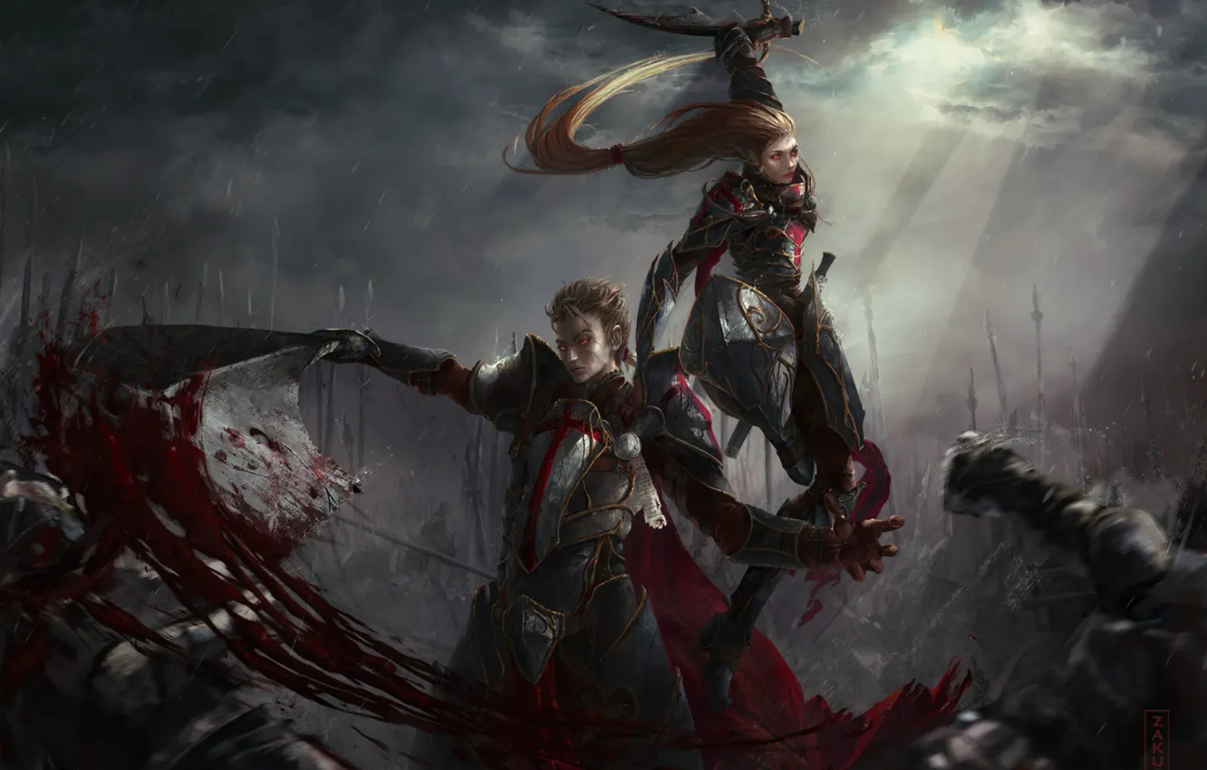 Photo wallpaper woman, warrior, male