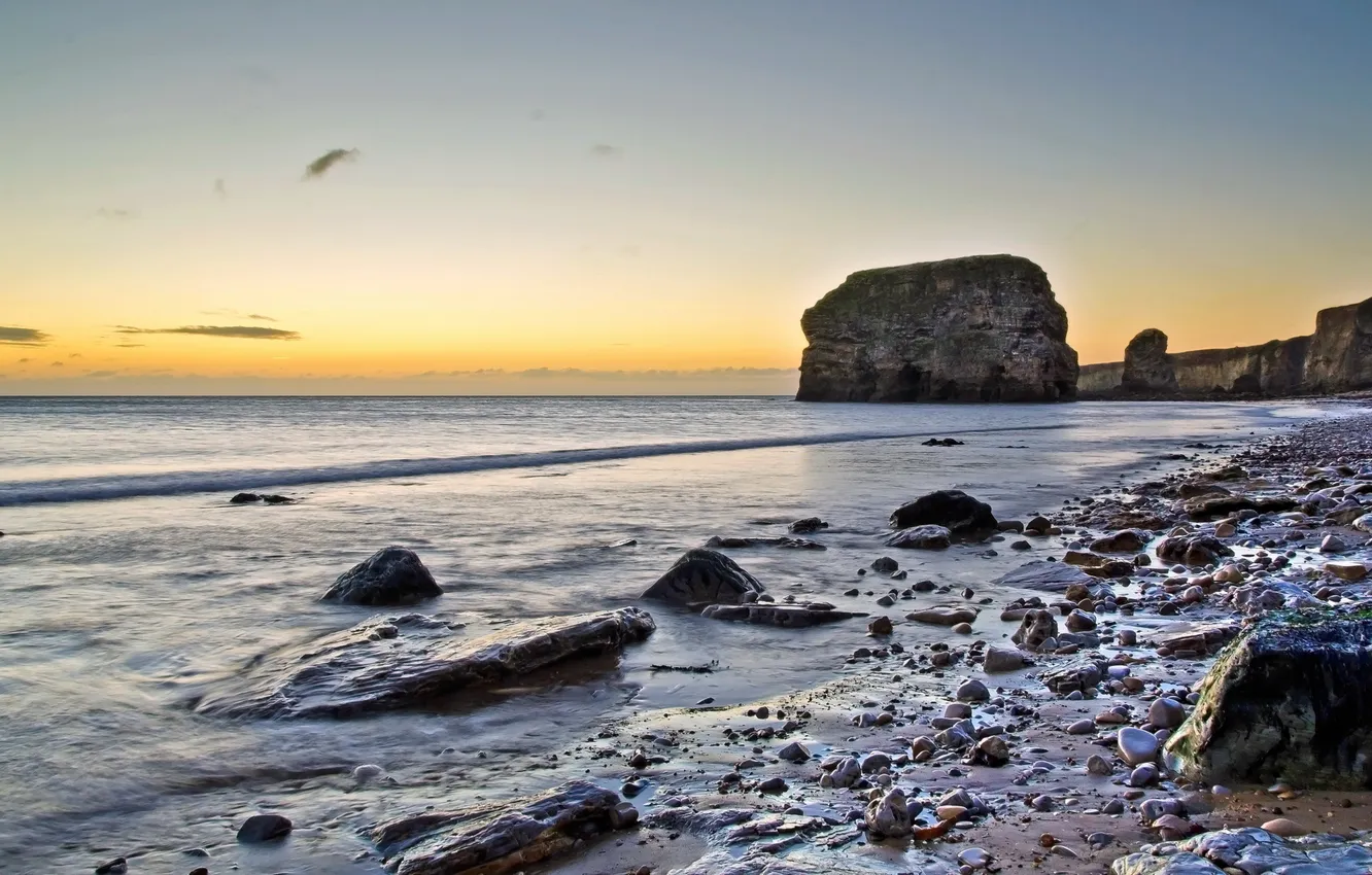 Photo wallpaper sea, landscape, sunset, rocks