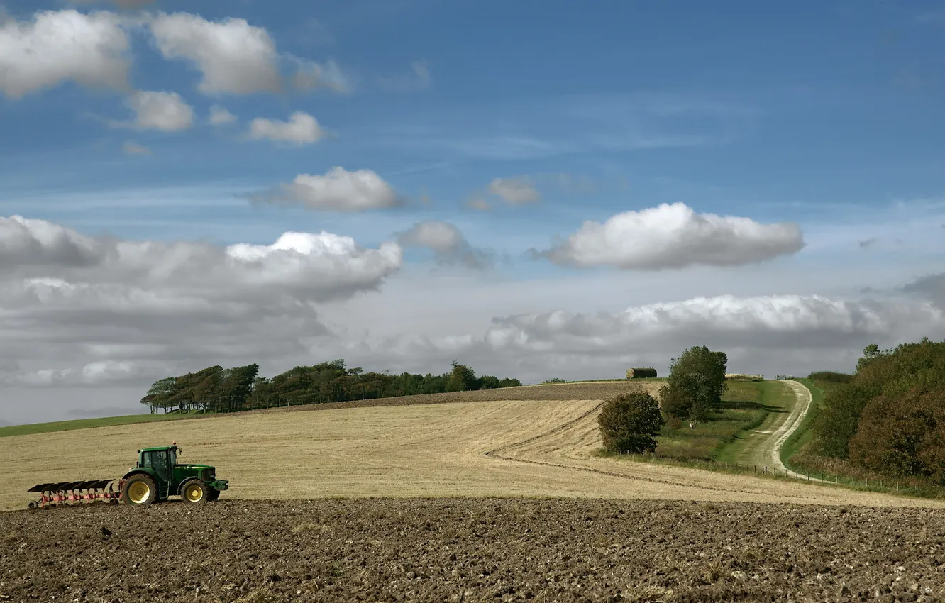 Photo wallpaper field, nature, tractor