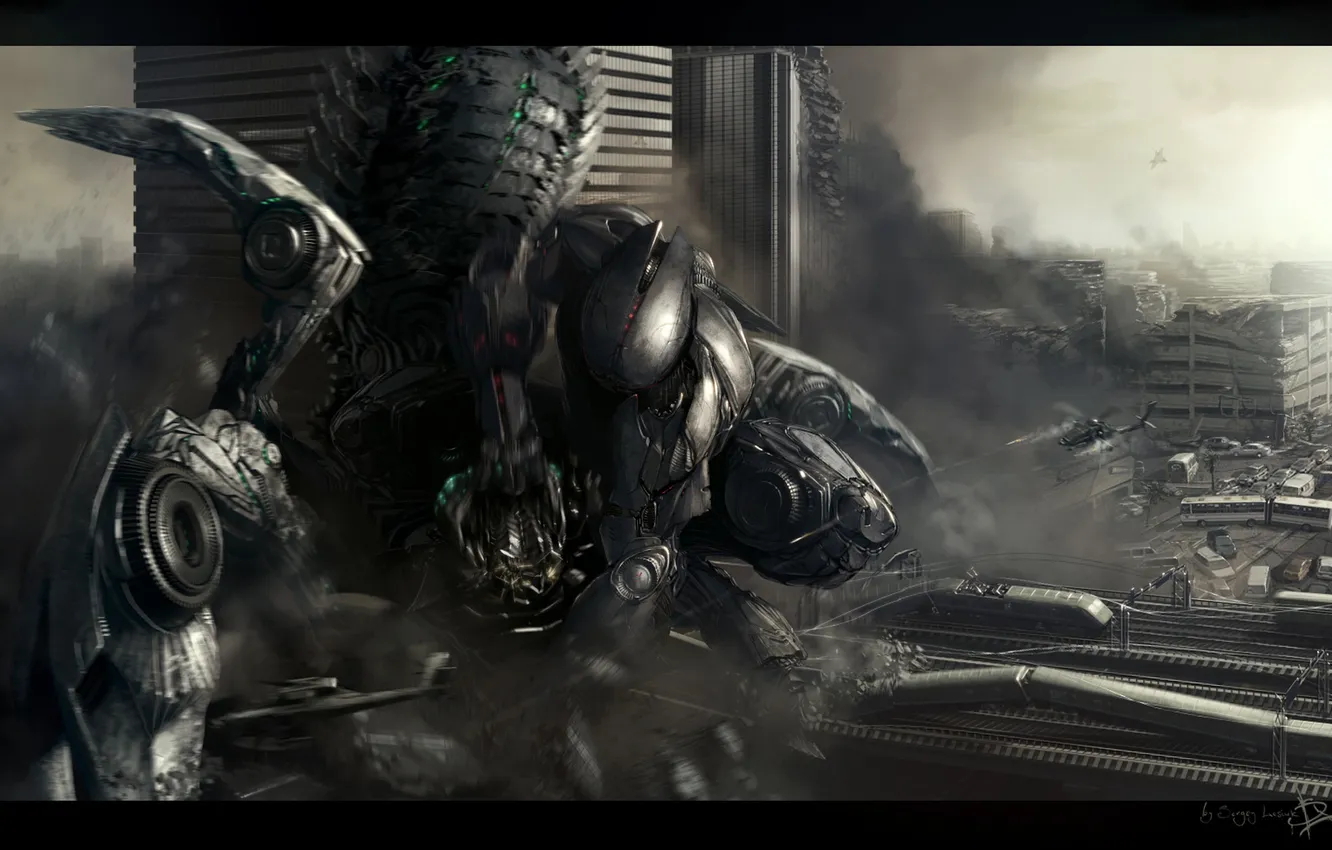 Photo wallpaper the city, war, robot