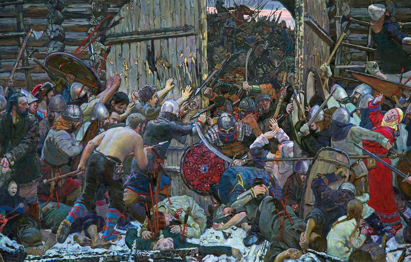 Photo wallpaper picture, battle, warrior, soldiers, male, battle, Slavs, Ilya Lysenkov