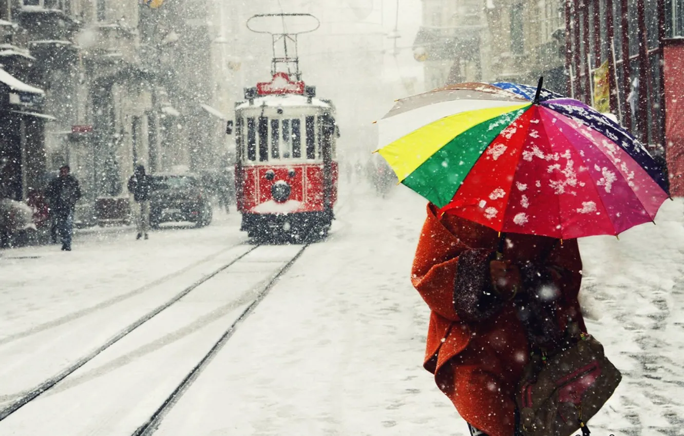 Photo wallpaper Winter, Snow, Umbrella