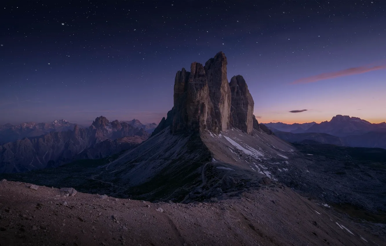 Photo wallpaper landscape, mountains, nature, rock, beauty, morning, twilight