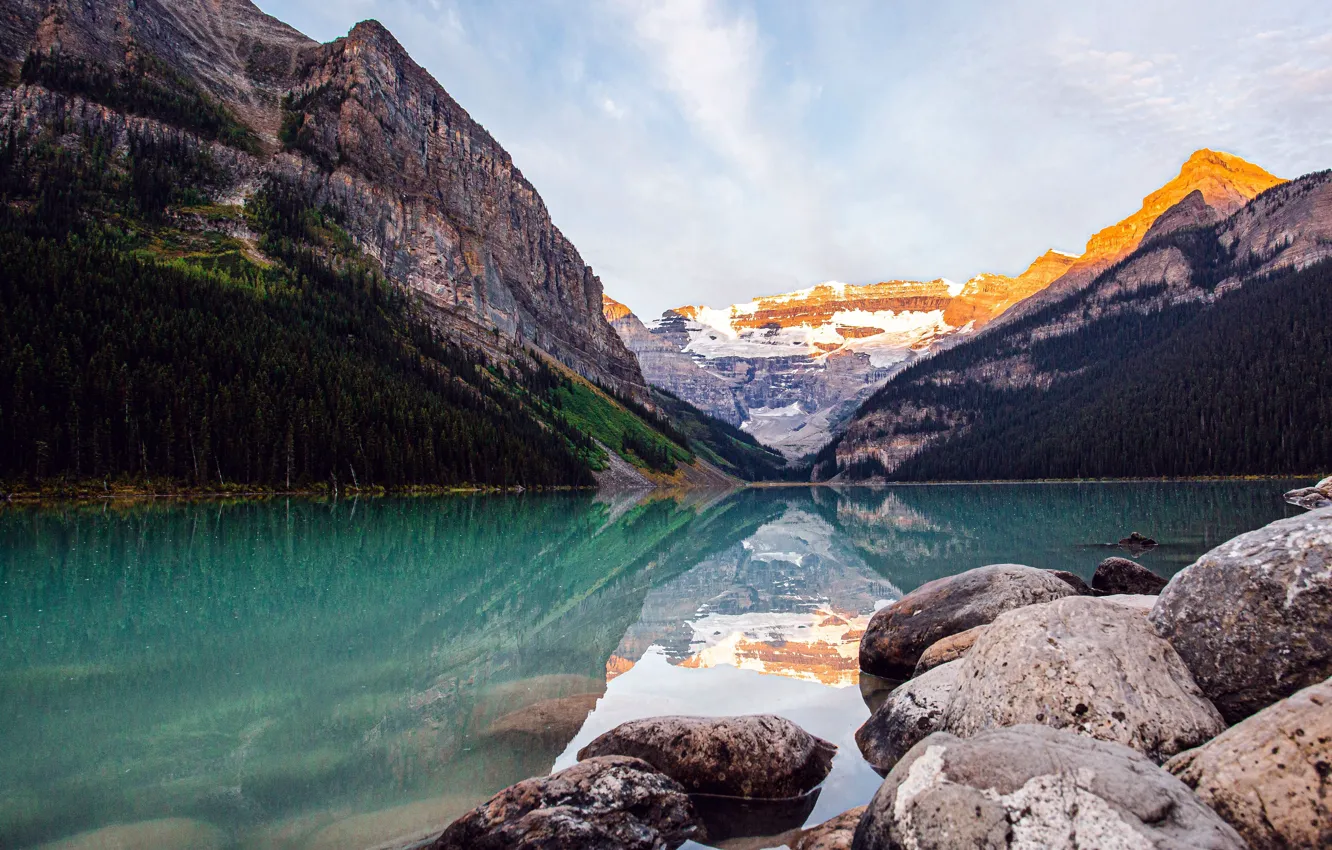 Photo wallpaper Alberta, Canada, mountains, snow, Glacier, Louise Lake