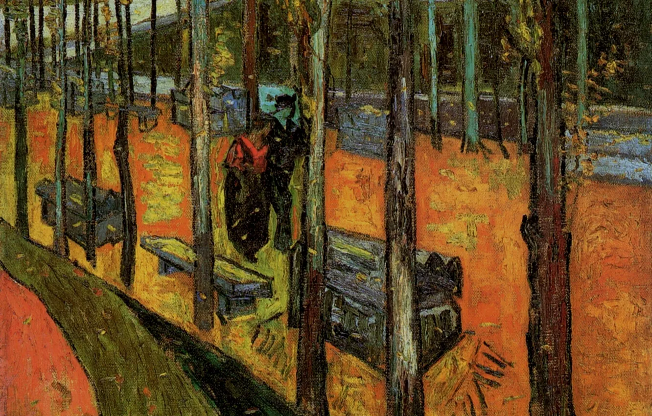 Photo wallpaper trees, benches, passers-by, Vincent van Gogh, The Alyscamps 2
