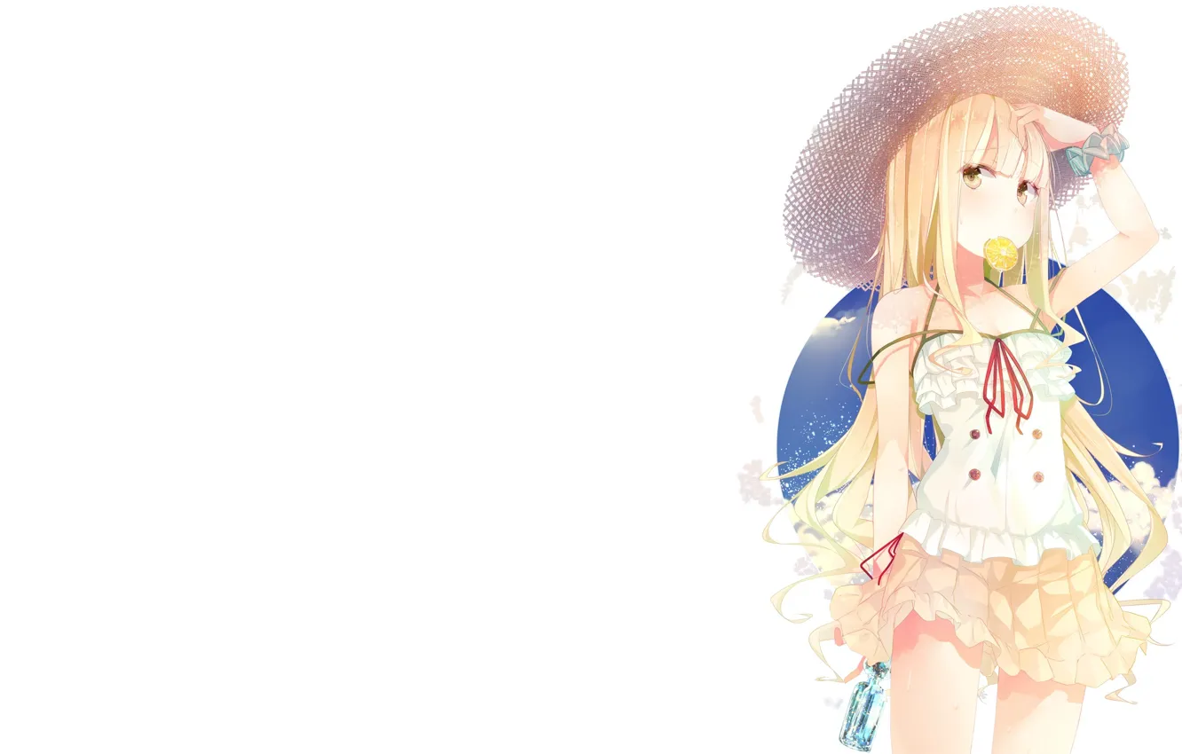 Photo wallpaper summer, girl, the sun, orange, minimalism, anime, dress, bracelet