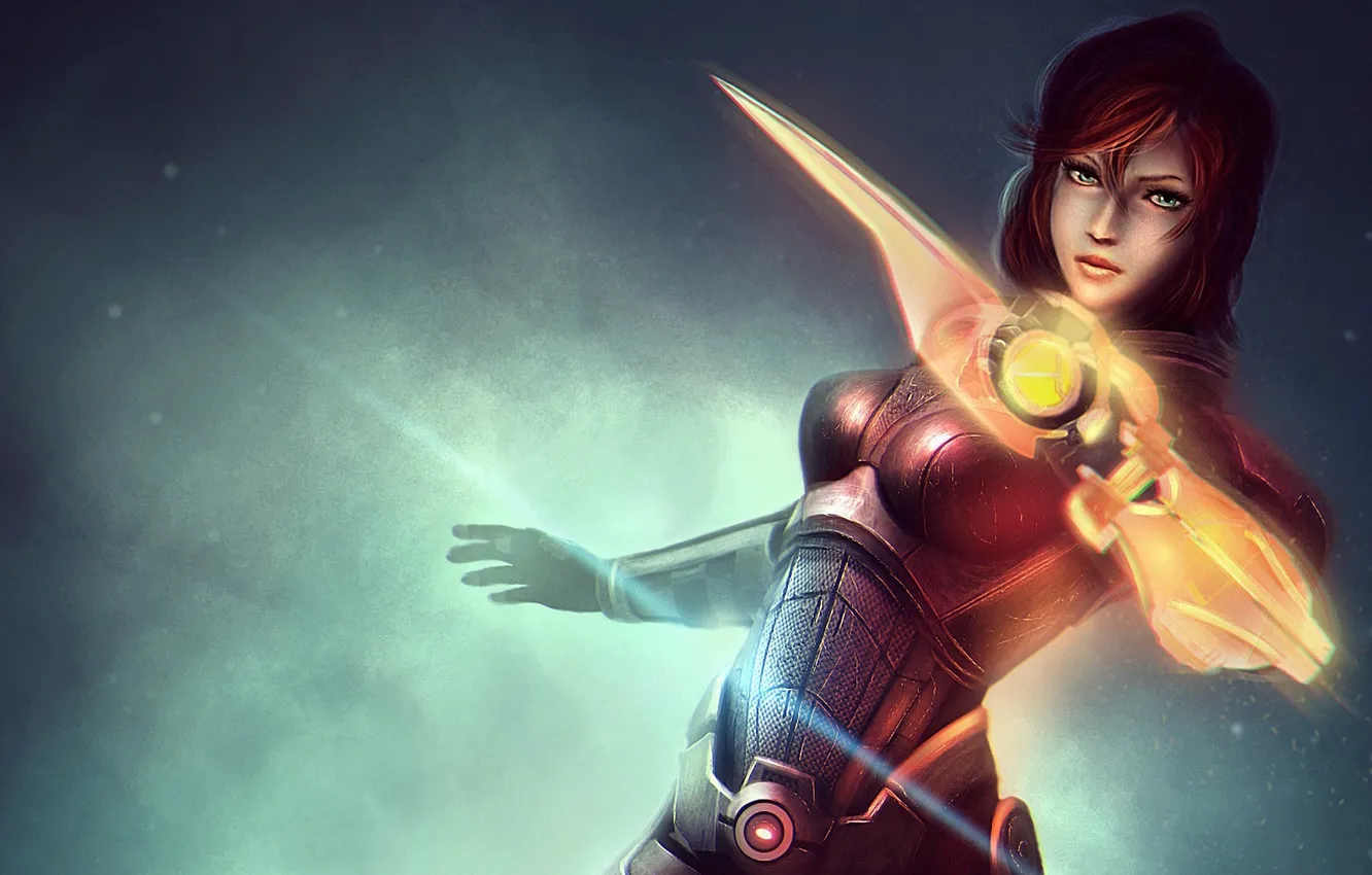 Photo wallpaper girl, background, art, armor, mass effect, shepard, commander