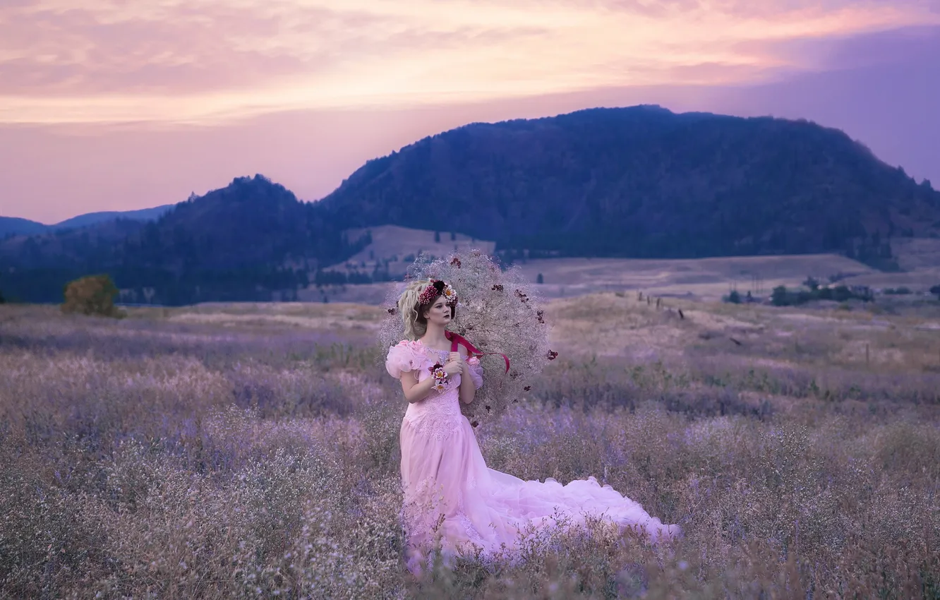 Photo wallpaper girl, landscape, nature