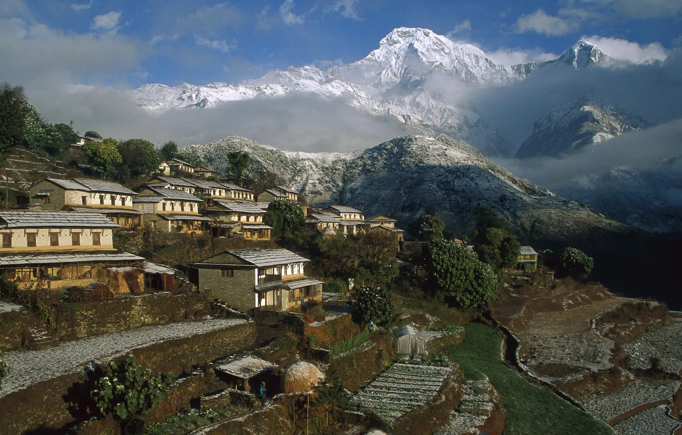 Photo wallpaper mountains, home, village, Nepal, Ghangdrung village