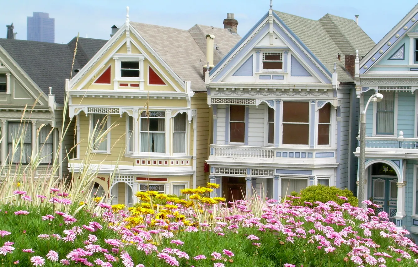 Photo wallpaper flowers, house, CA, San Francisco, cottage, San Francisco, USA