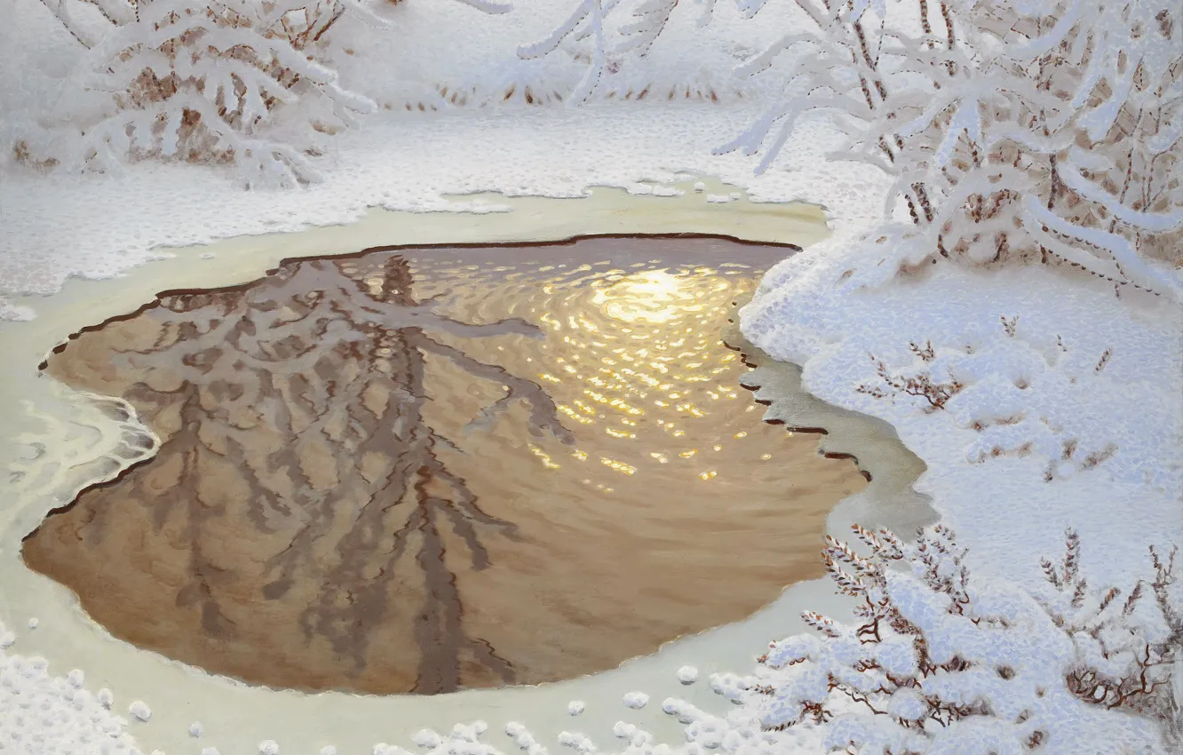 Photo wallpaper winter, water, snow, Gustaf Fjaestad
