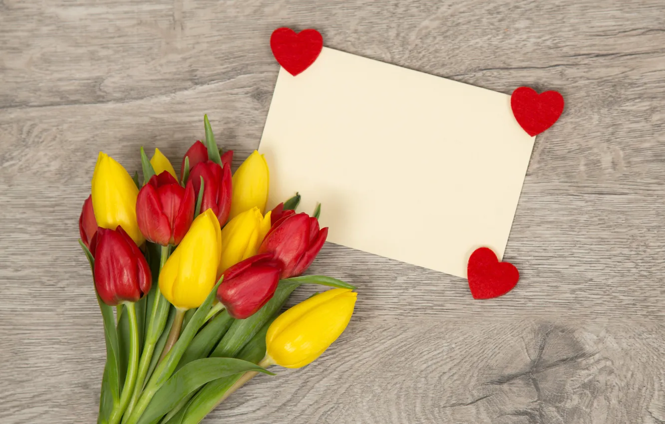 Photo wallpaper flowers, heart, bouquet, colorful, hearts, tulips, love, heart