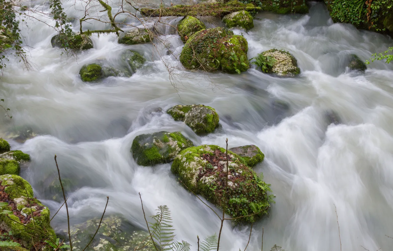 Photo wallpaper stones, river, the flow of water