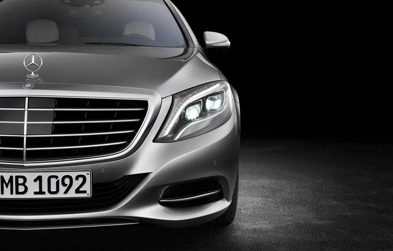 Photo wallpaper Headlight, Grille, Background, Mercedes, S-class, The flagship, Diode