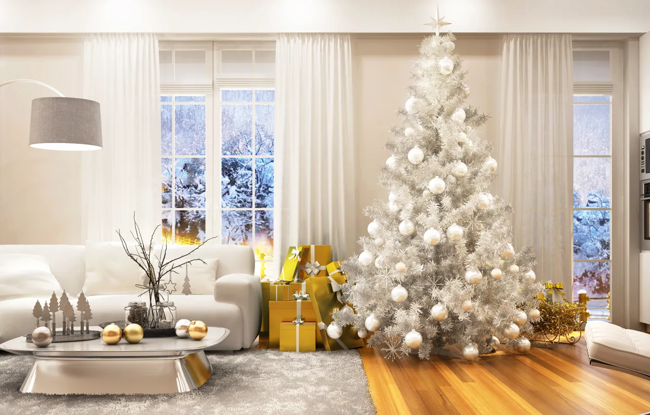Photo wallpaper winter, holiday, tree, new year, Christmas, interior, Christmas, New Year
