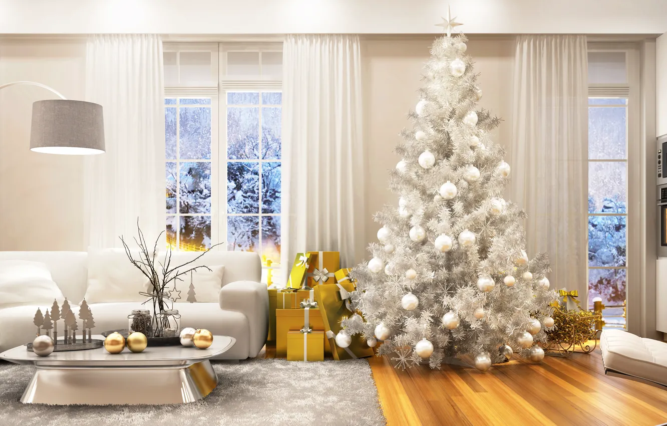 Photo wallpaper winter, holiday, tree, new year, interior, Christmas, Christmas, New Year