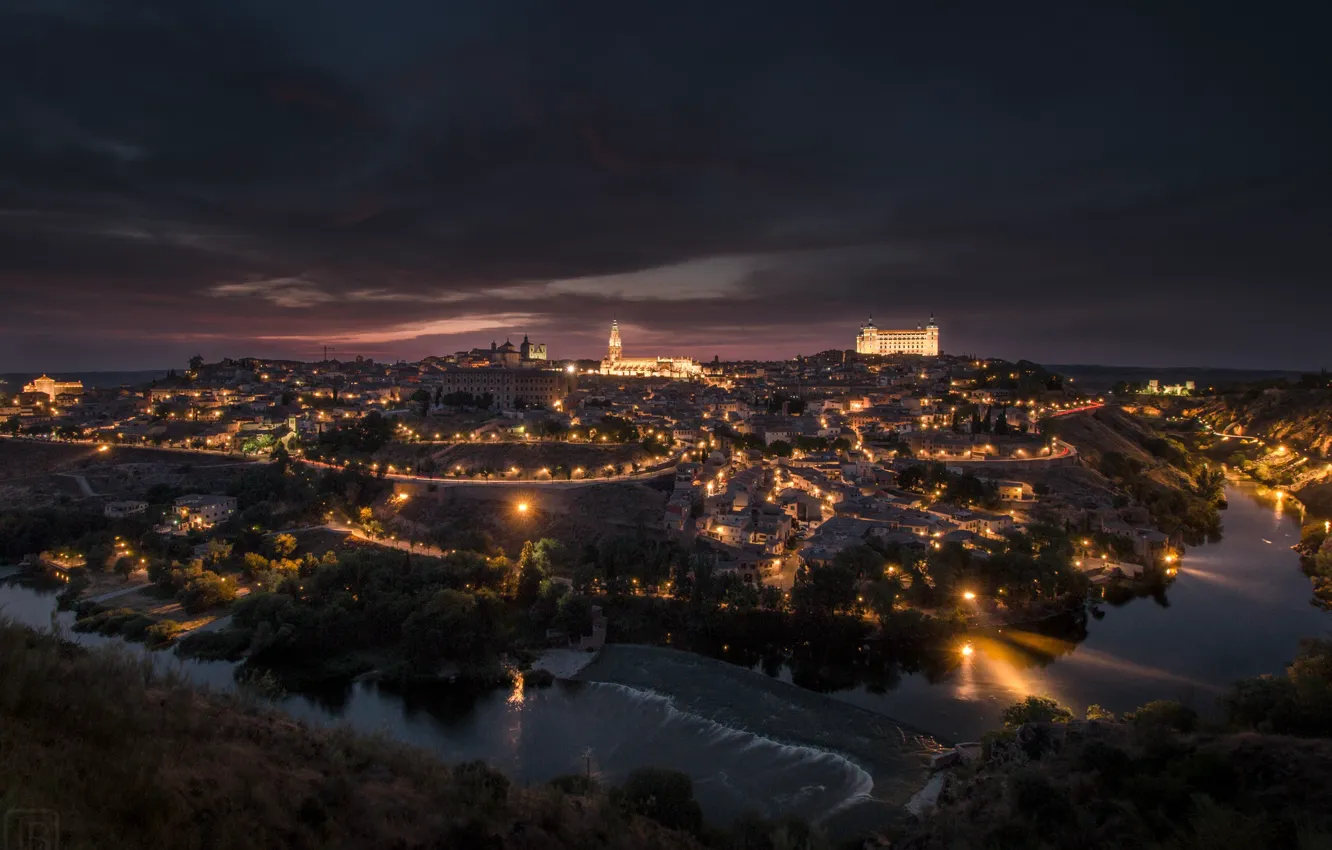 Photo wallpaper night, the city, lights, panorama, Spain, Toledo