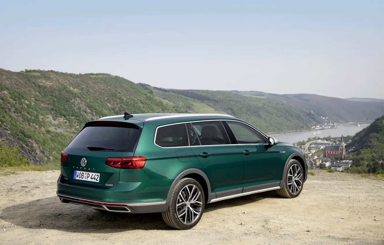 Photo wallpaper Volkswagen, universal, Passat, dark green, Alltrack, 2019, river valley