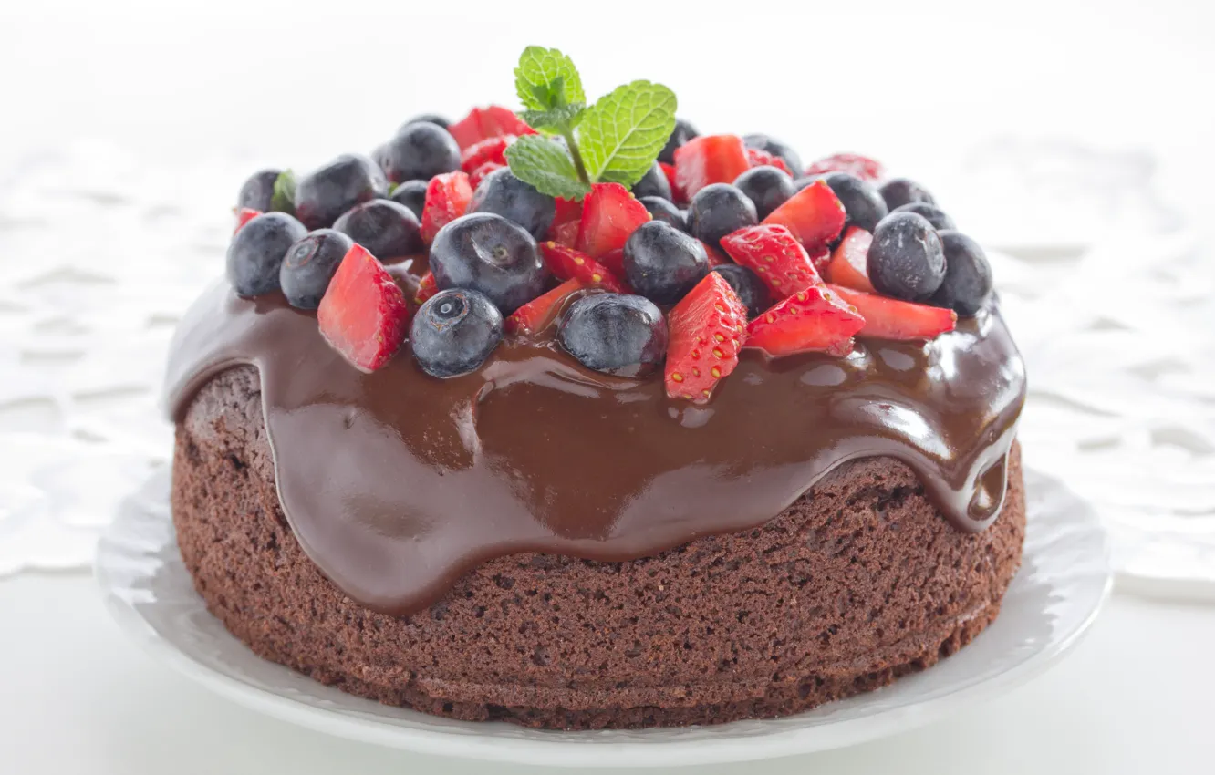 Photo wallpaper berries, chocolate, blueberries, strawberry, cake, cake, dessert, cakes