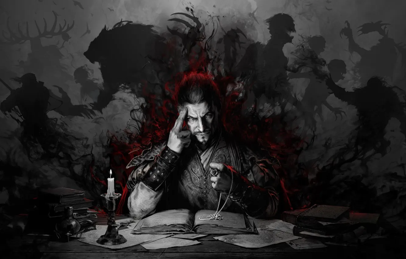 Photo wallpaper black and white, the Witcher, Quint