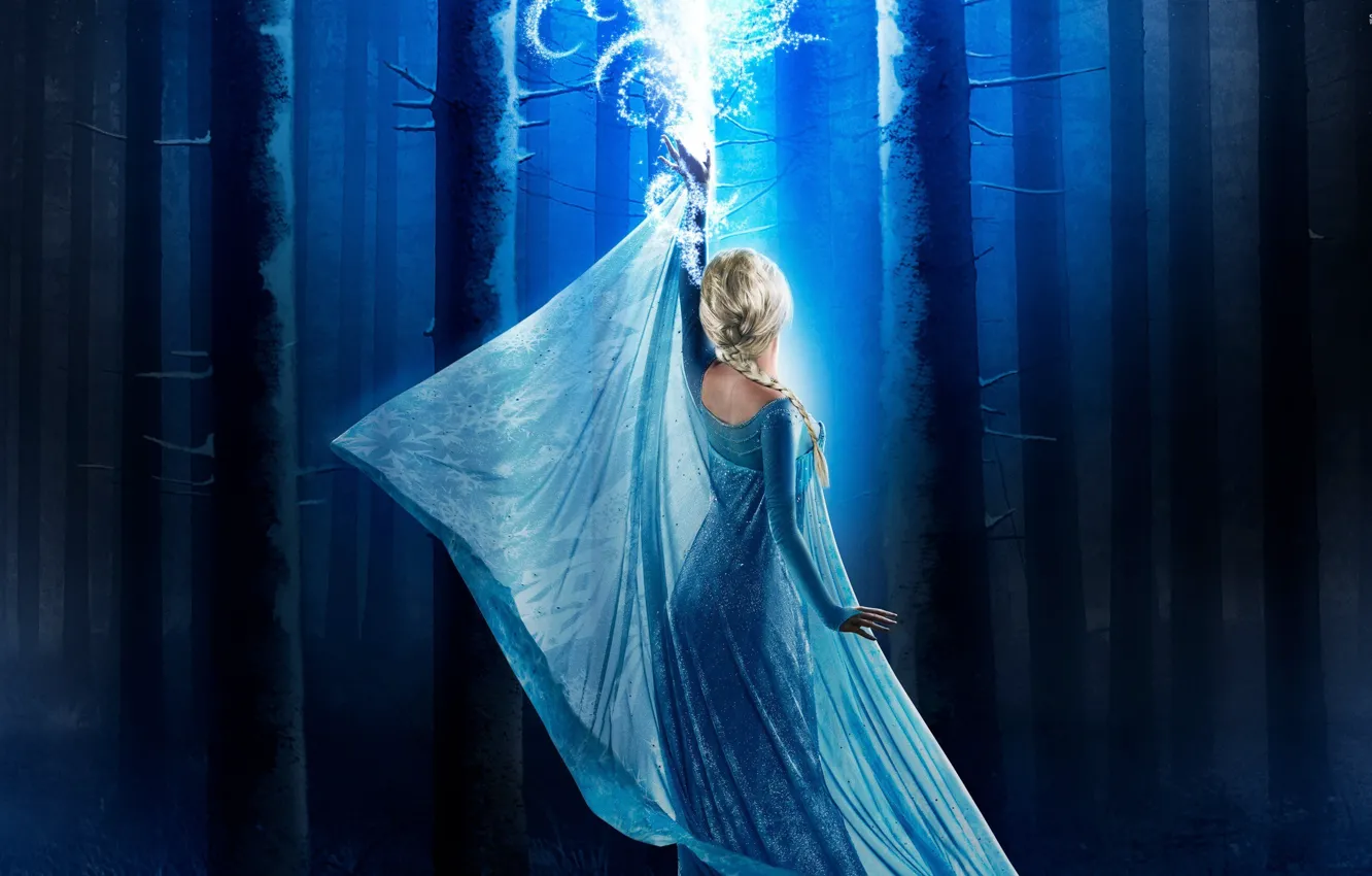 Photo wallpaper Frozen, girl, ice, forest, magic, long hair, dress, woman