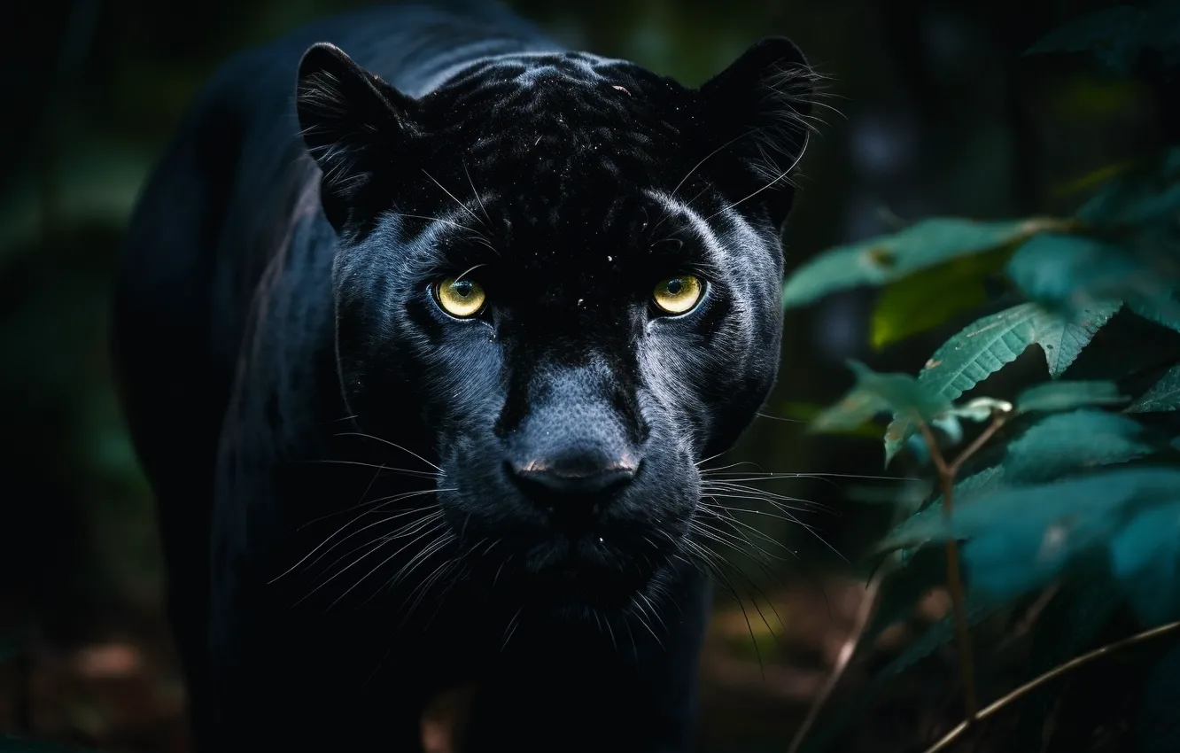 Photo wallpaper mustache, look, face, predator, Panther, jungle, big cat, digital art
