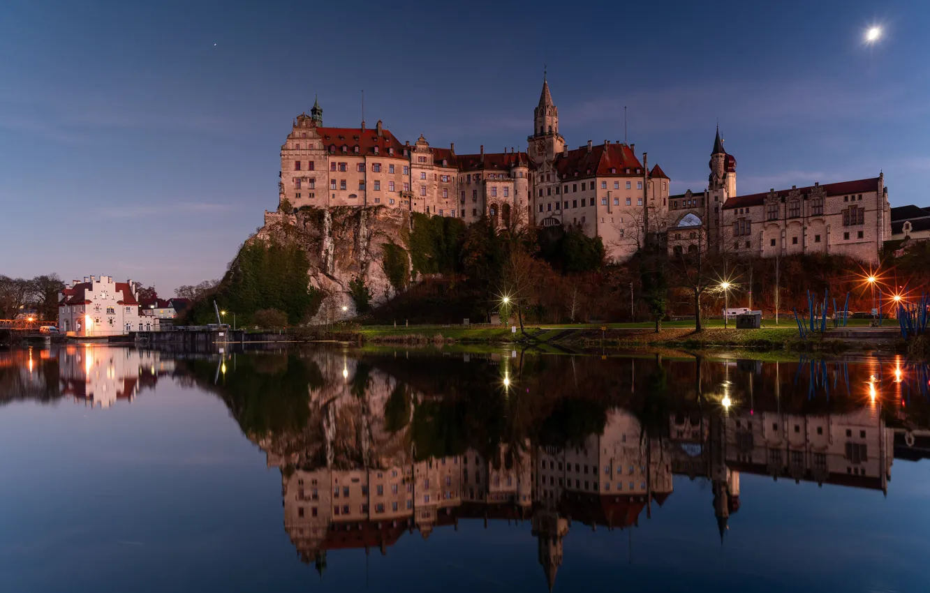 Photo wallpaper reflection, river, castle, the evening, Germany, Germany, Baden-Württemberg, Baden-Württemberg