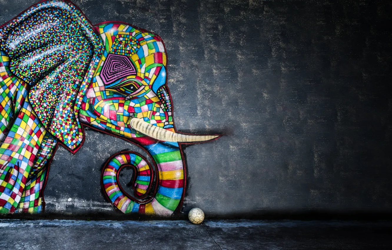 Photo wallpaper graffiti, the ball, elephant