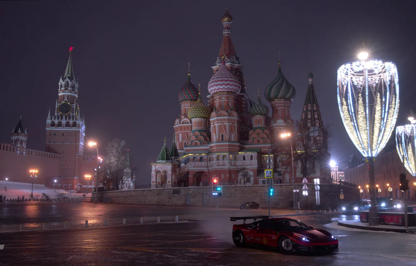 Photo wallpaper Moscow, Ferrari, St. Basil's Cathedral, Moscow