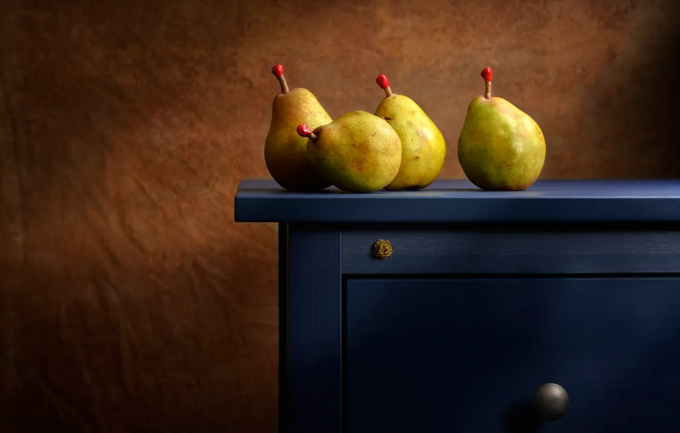 Photo wallpaper table, background, lighting, pear, the blue dresser