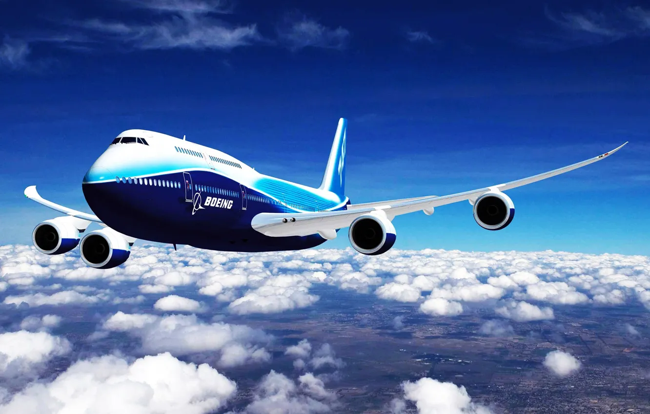 Photo wallpaper Boeing, clouds, airplane, aviation, Liner