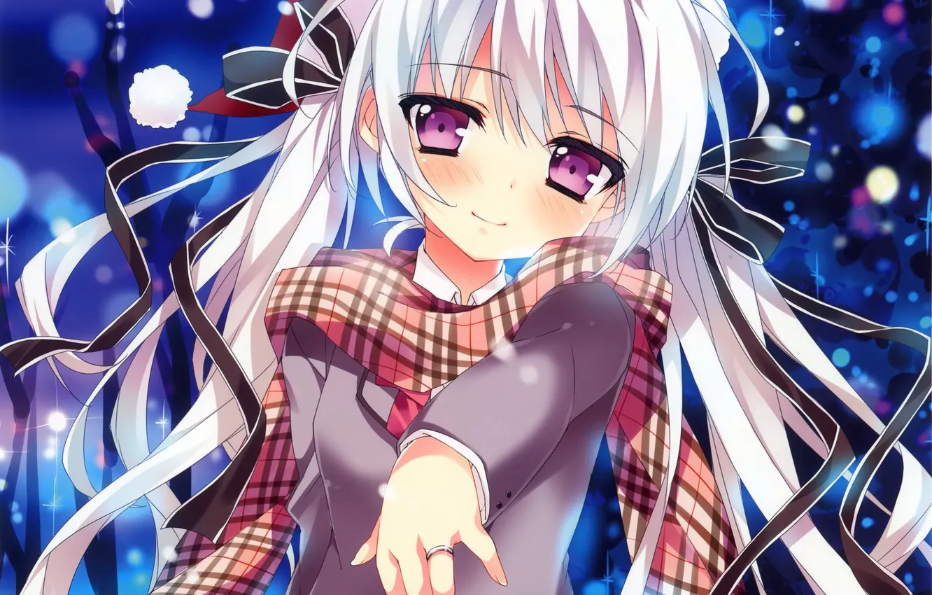 Photo wallpaper girl, hat, anime, scarf, art, schoolgirl, ring, anapom